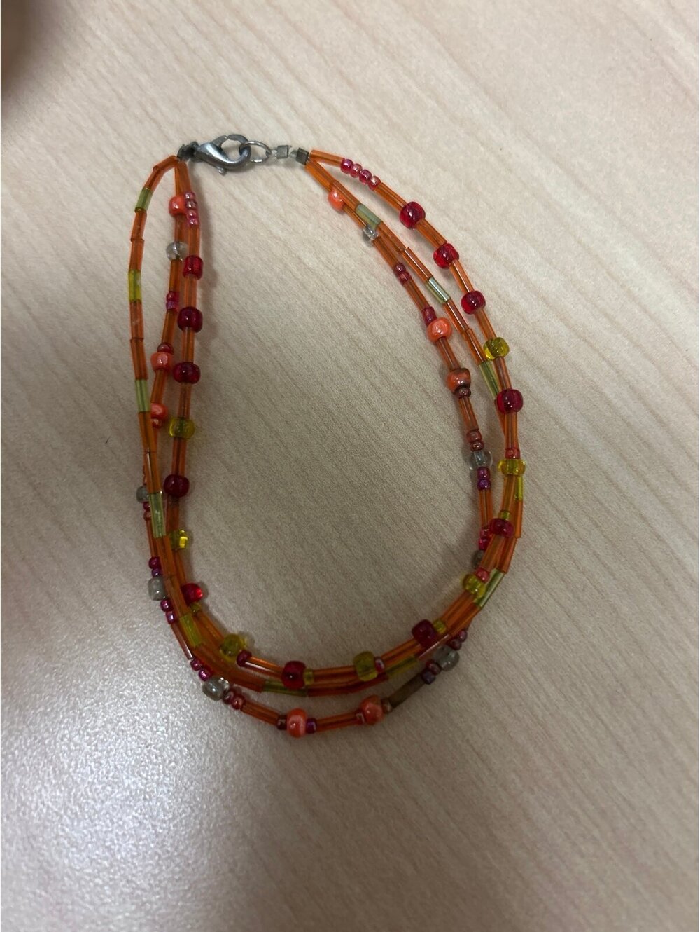 Vibrant Orange and Red Triple Strand Glass Beaded Anklet